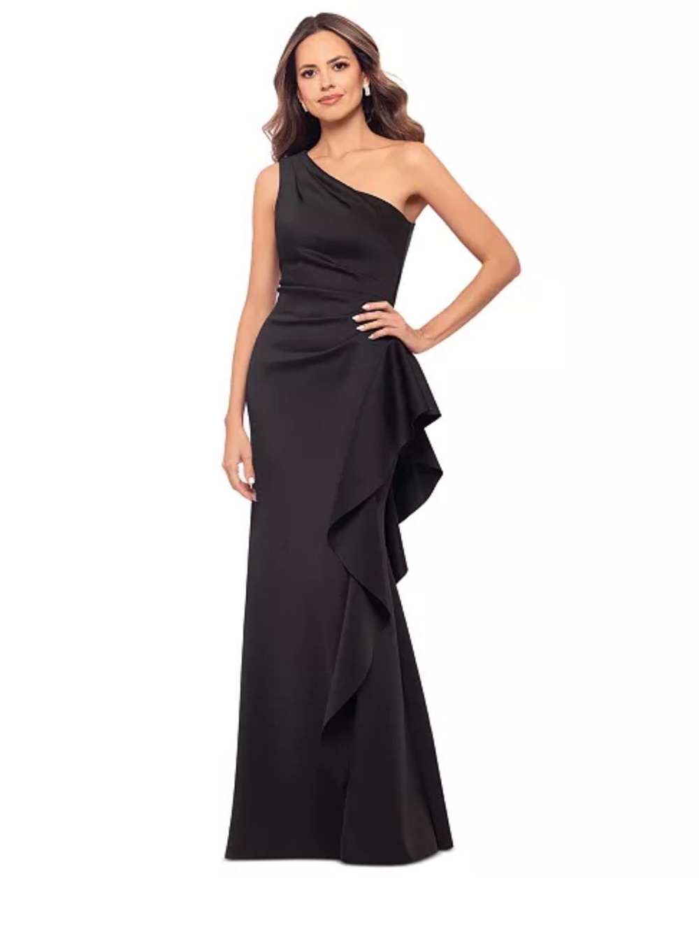 Women's Ruffled One-Shoulder Scuba Gown